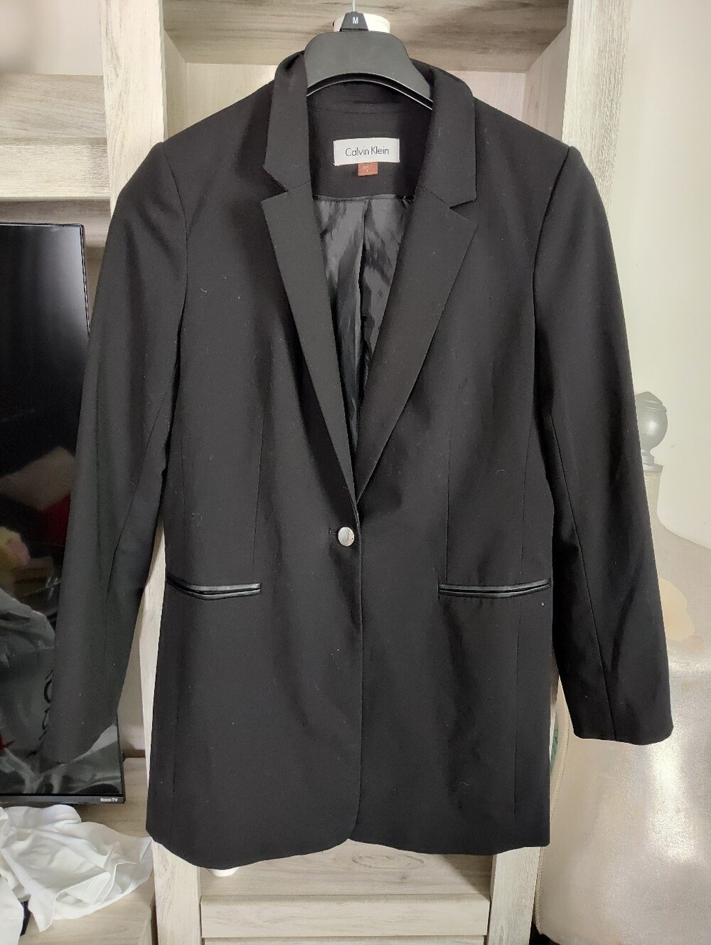 Calvin Klein Black Single-Button Tailored Long Blazer SZ 8